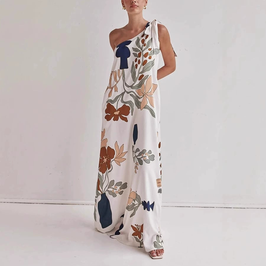 MILLIE – PRINTED ONE-SHOULDER MAXI DRESS