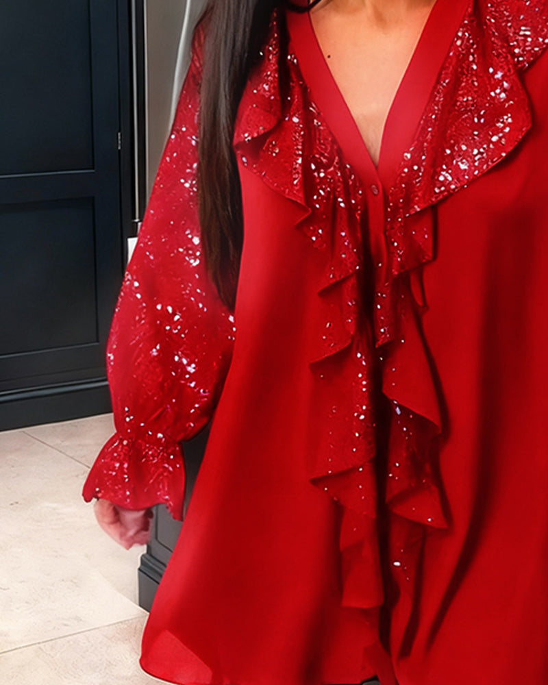 Solid Color Ruffled Blouses