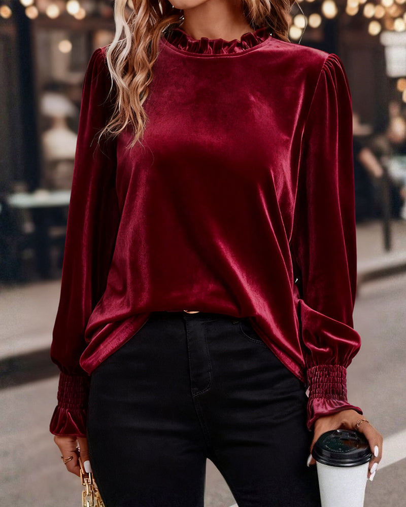 Top Crinkled Velvet Long Sleeve