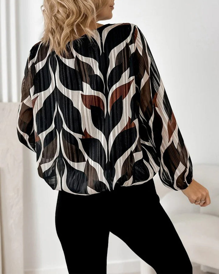 Blouse with Lantern Sleeves and Round Neckline