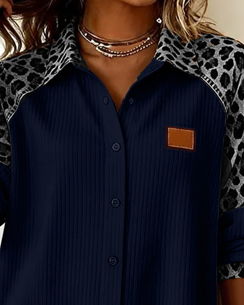 Shirt with Lapel Button Closure Leopard Print