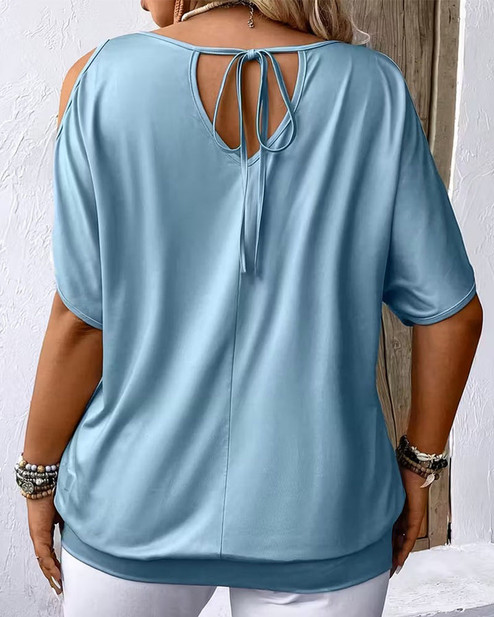 T-Shirt Cold Shoulder Feather Print