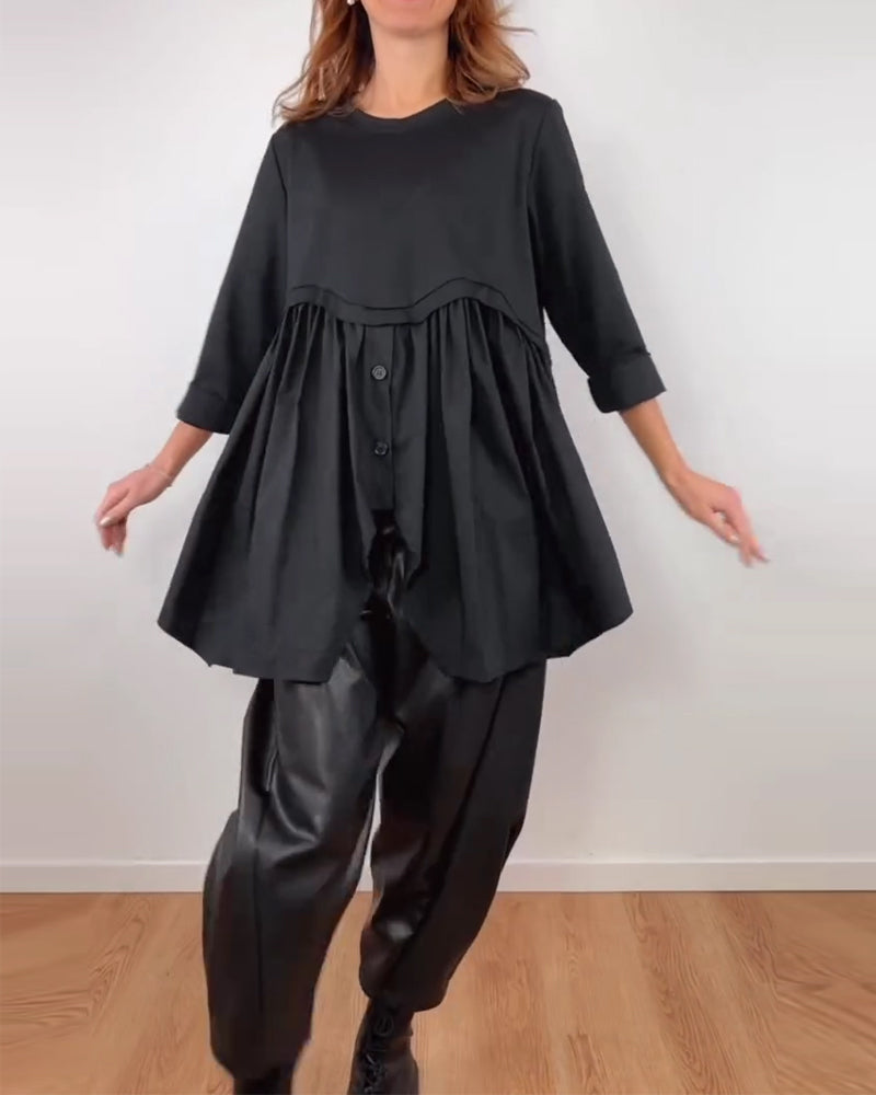 Irregular Pleated A-Line Blouse