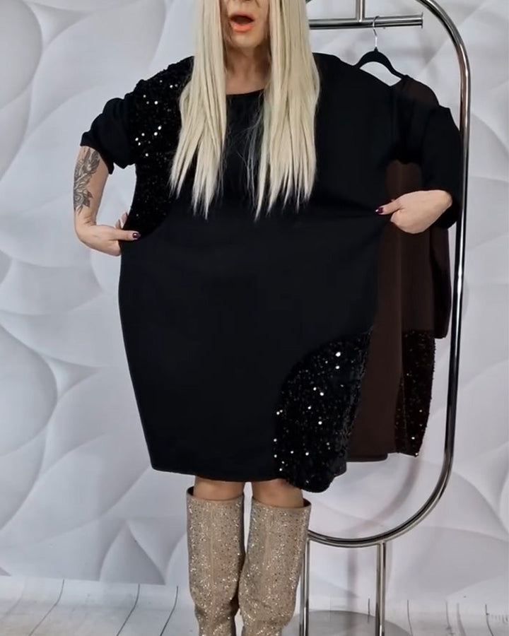 Dress Round Neckline Glitter Patchwork