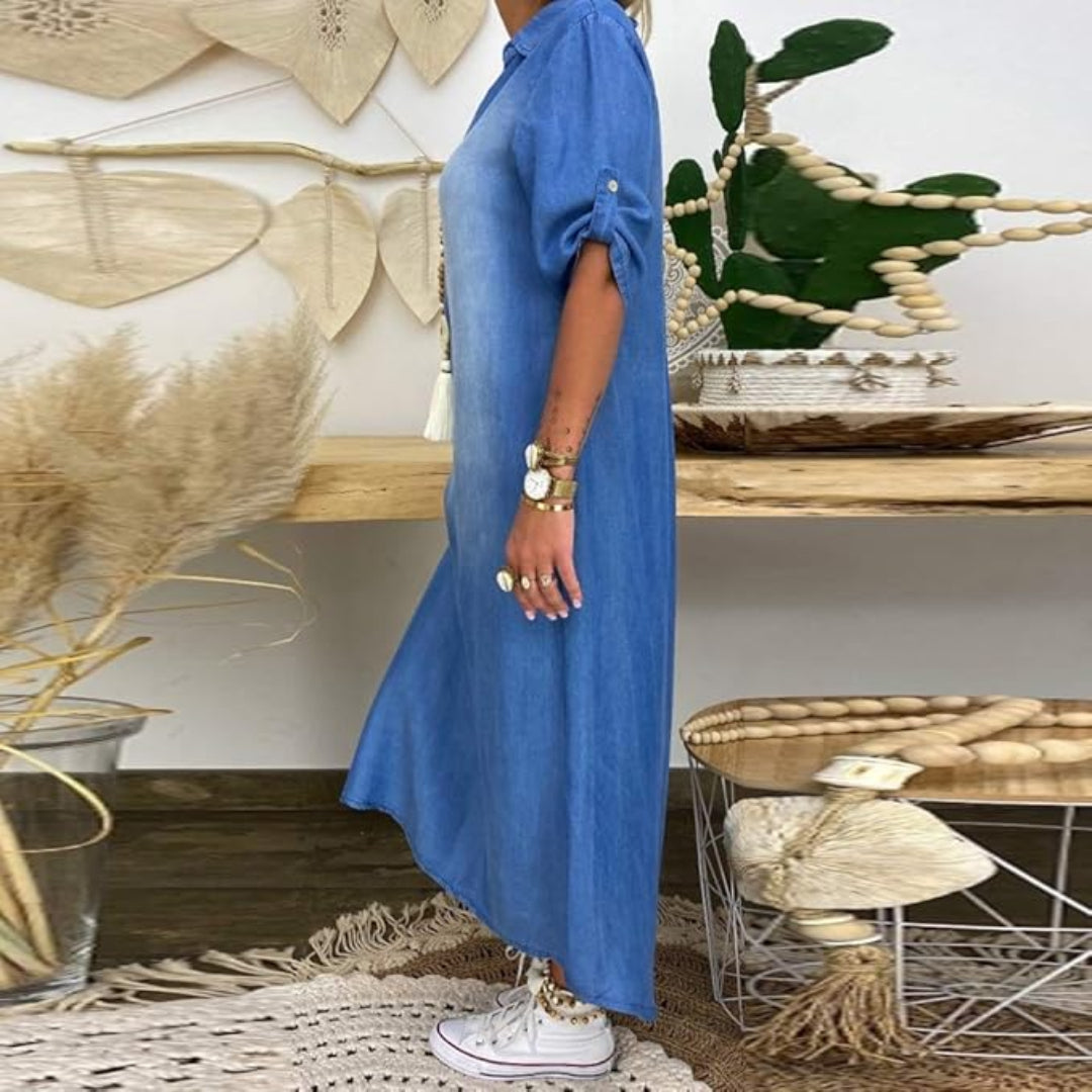 Ilse - Summer V-Neck Half Denim Dress