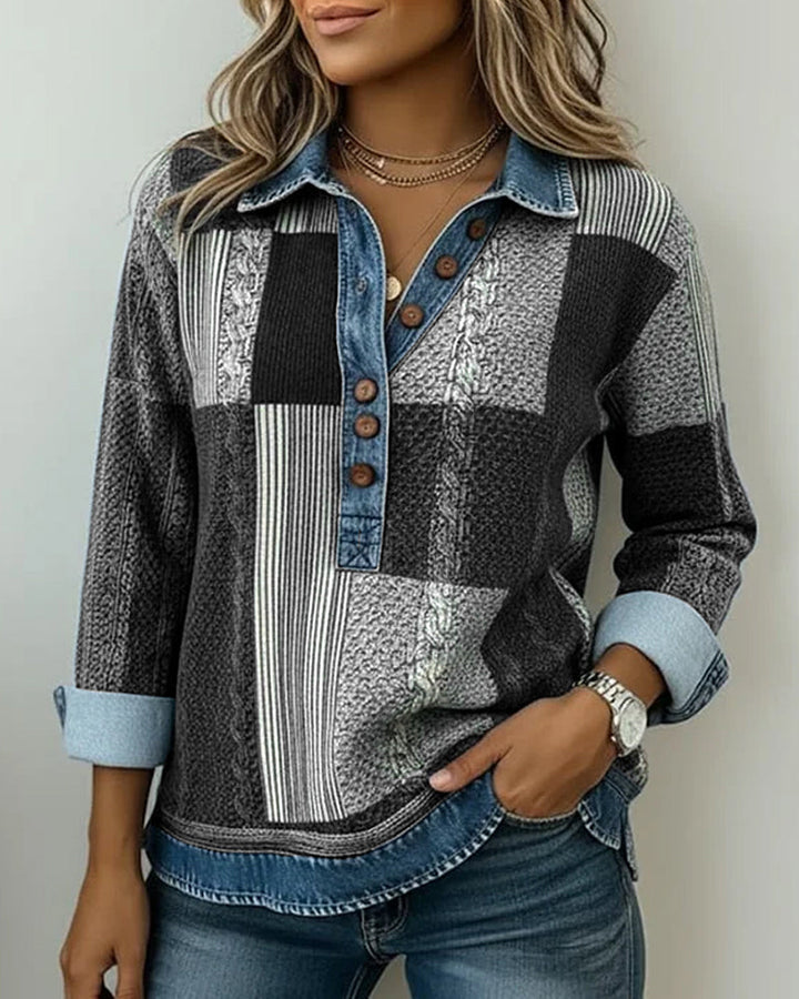 Sweatshirt with Long Sleeves and Color Block Print