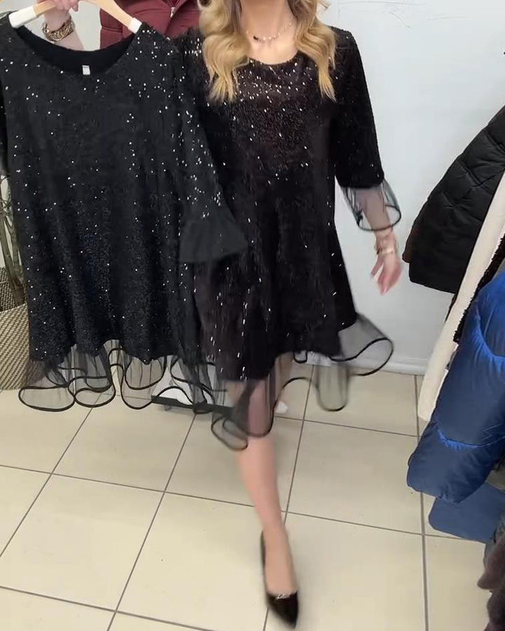 Modern Dress with Puffed Sleeves and Sequins