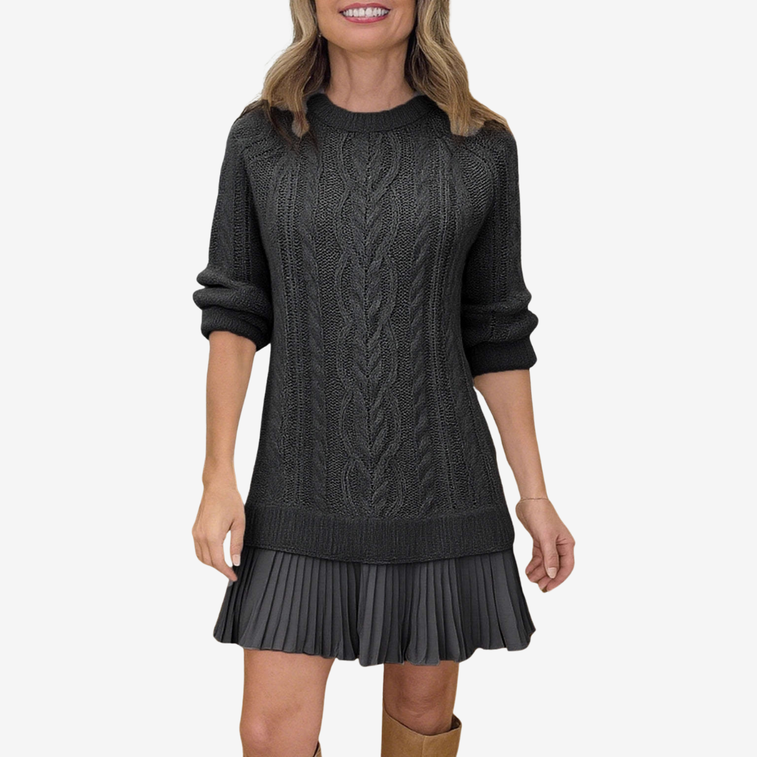 ZORINA – KNIT SWEATER DRESS WITH PLEATED SKIRT