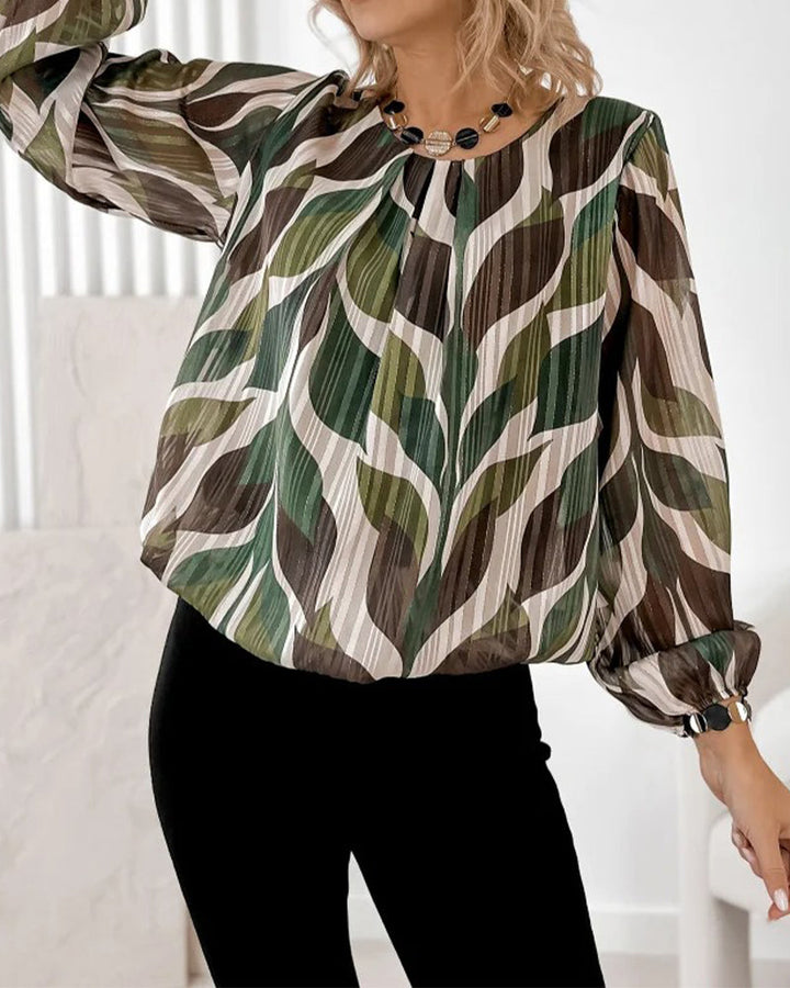 Blouse with Lantern Sleeves and Round Neckline