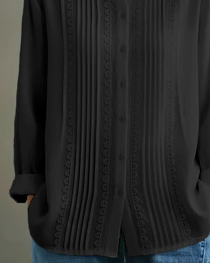 Solid Doll Collar Long Sleeve Shirt