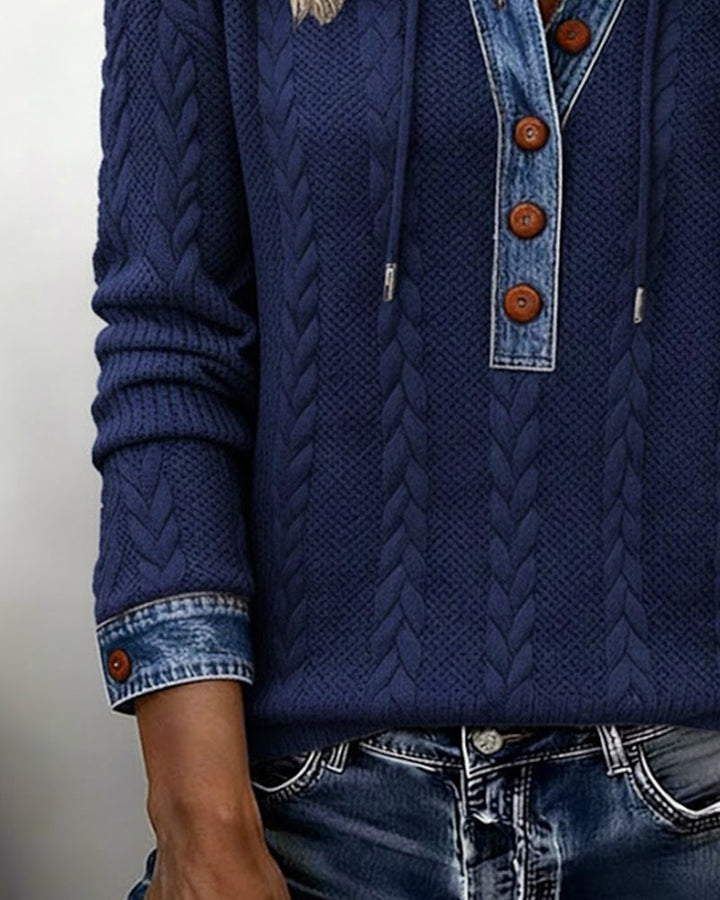 Color Blocked Long Sleeve Hoodie with Buttons