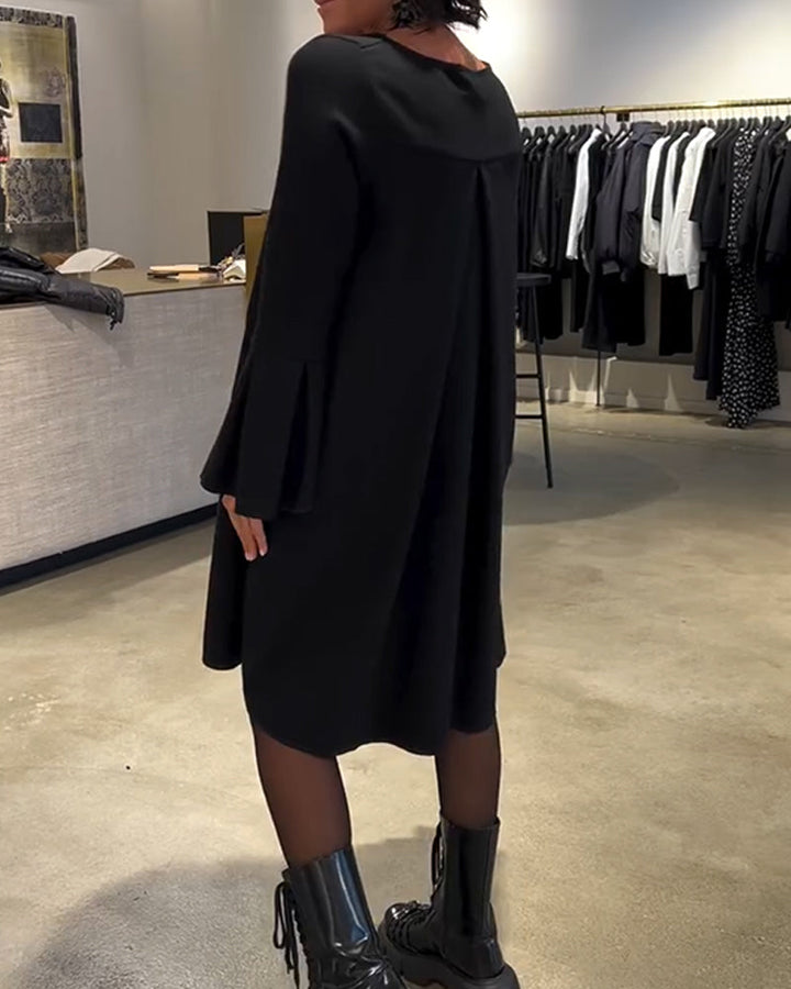 Dress Solid Color Bell Sleeve Ruched