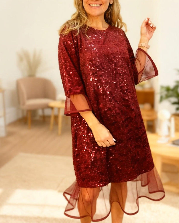 Modern Dress with Puffed Sleeves and Sequins