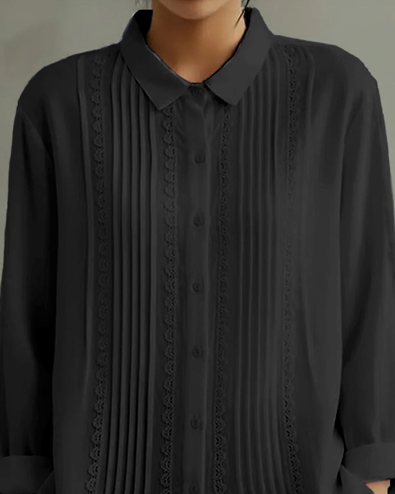 Solid Doll Collar Long Sleeve Shirt