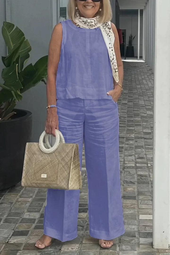 ZURI – COTTON AND LINEN SLEEVELESS SUIT