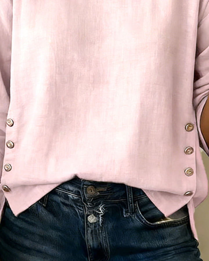 Casual Round Neck Button Design Top