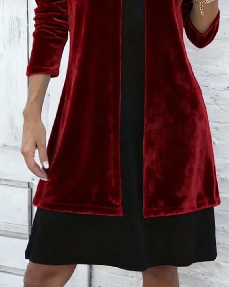 Velour Dress in Faux Two-Piece Design
