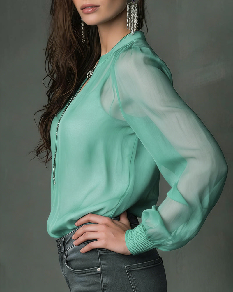 Half-Zip Blouse Long Sleeves