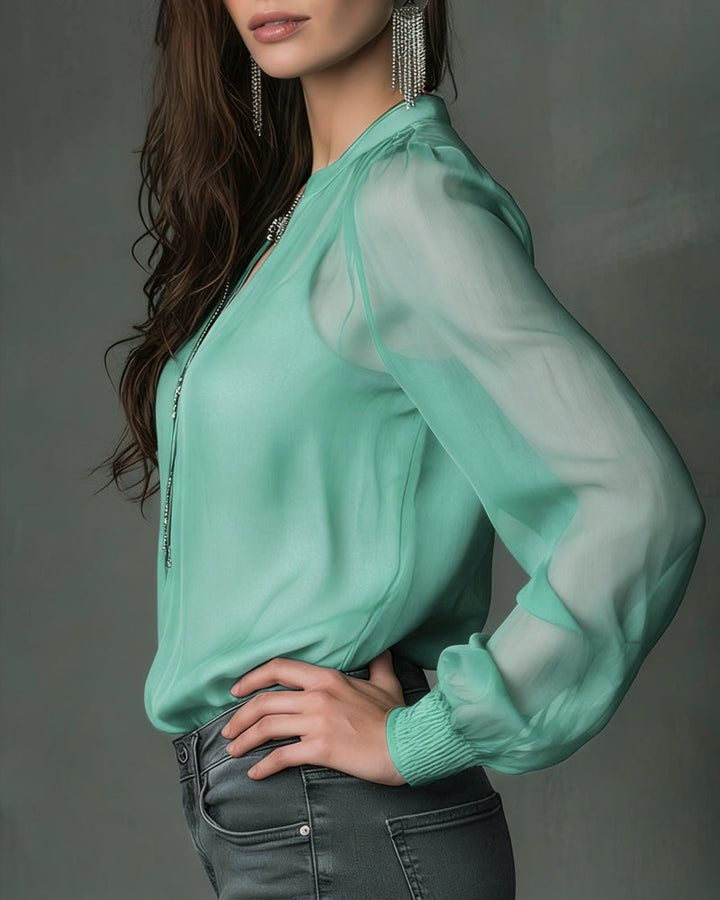 Half-Zip Blouse Long Sleeves