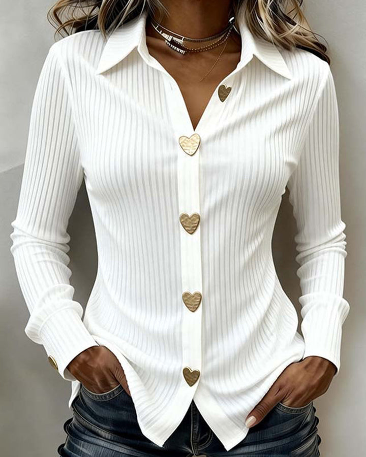 Shirt Heart Shaped Buttoned Collar