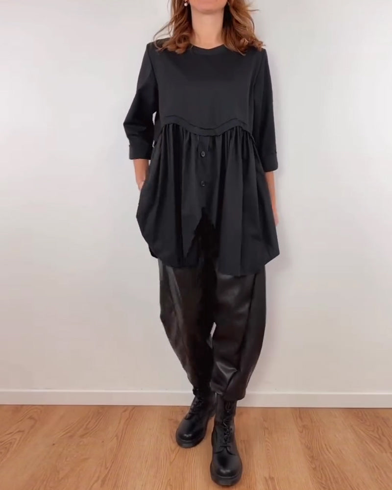 Irregular Pleated A-Line Blouse
