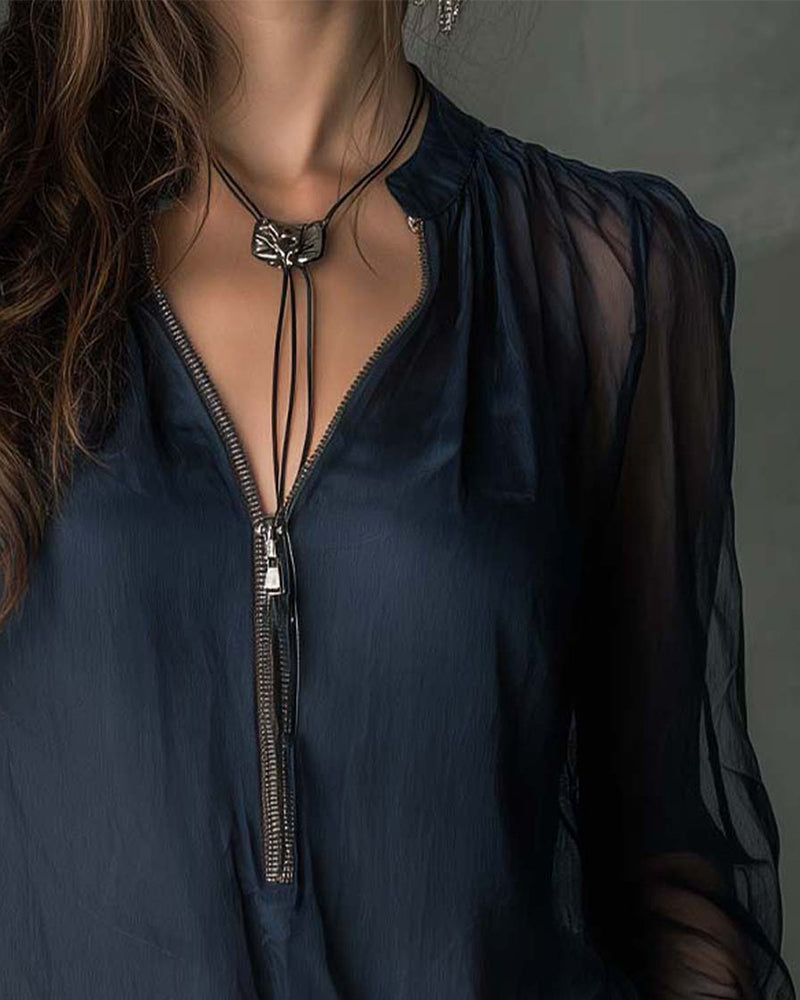 Half-Zip Blouse Long Sleeves