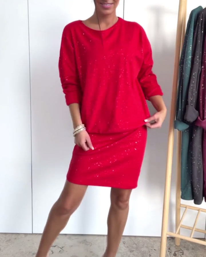 Dress Round Neck Fine Glitter Fashion