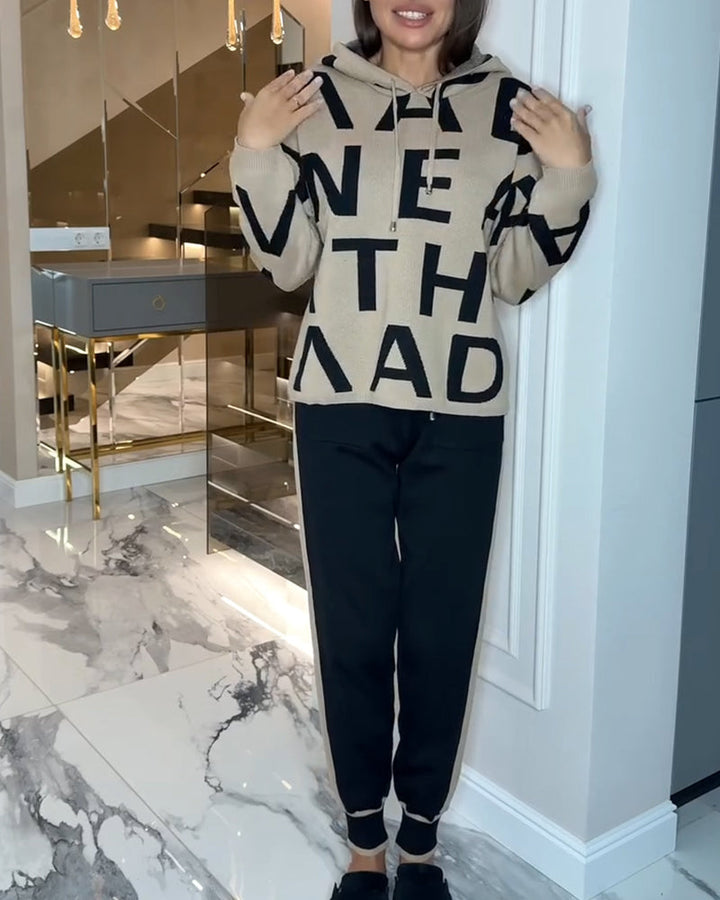 Two Piece Hoodie Set with Letter Print