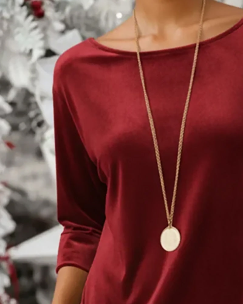 Trendy Loose Dress with Round Neck