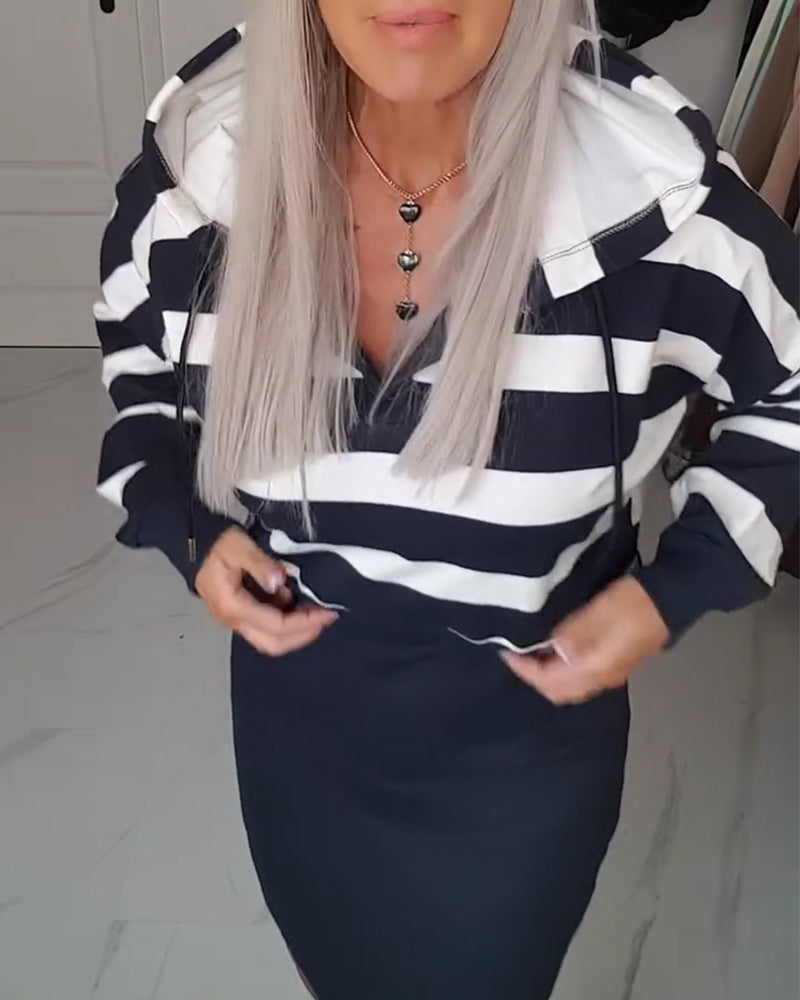 Striped Casual Hooded Set