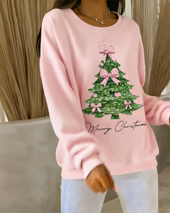 Crewneck Sweatshirt with Christmas Print and Long Sleeves