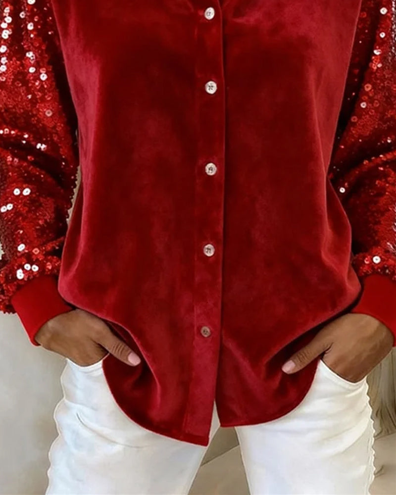 Long Sleeve Shirt with Sequins on the Collar