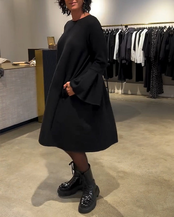 Dress Solid Color Bell Sleeve Ruched