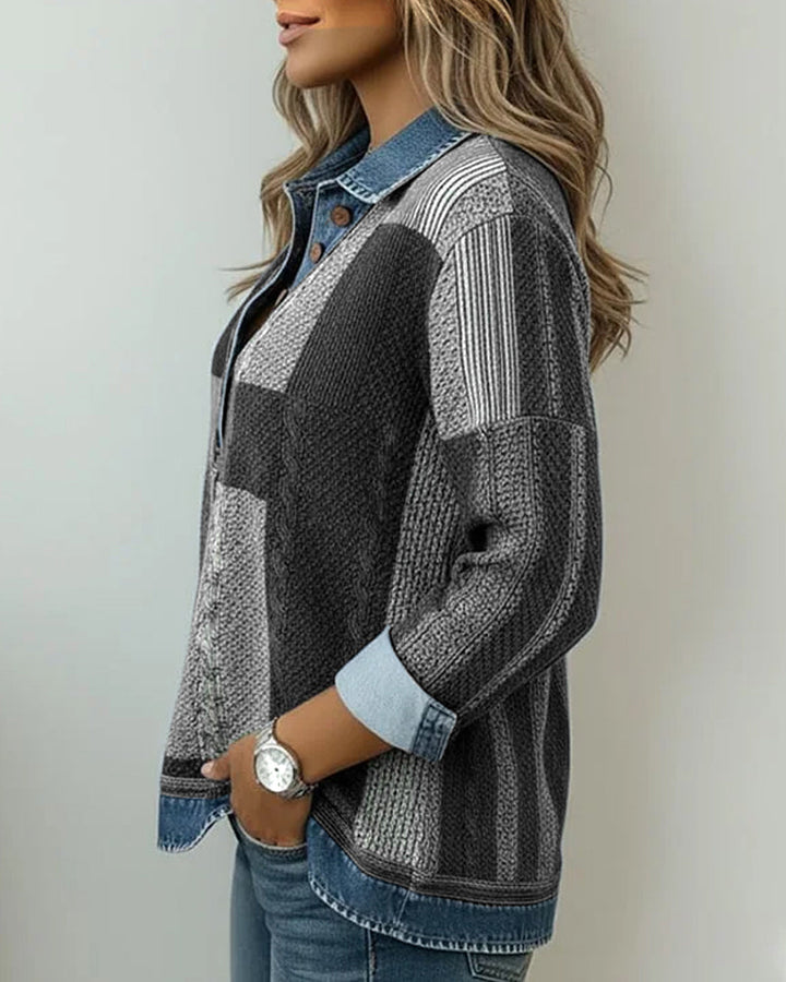 Sweatshirt with Long Sleeves and Color Block Print