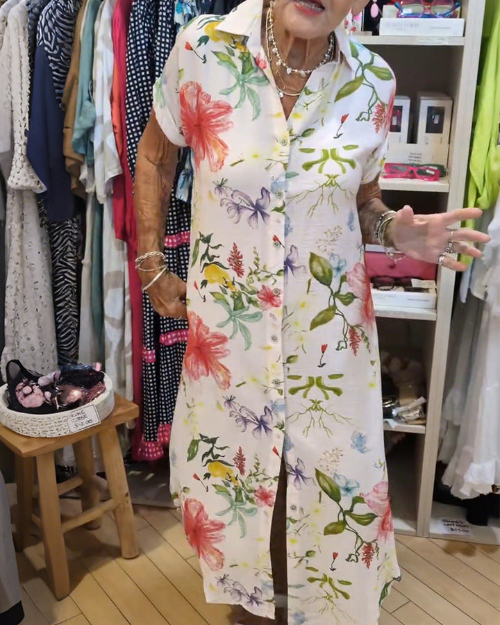 Shirt Dress Printed Lapels Buttons Down