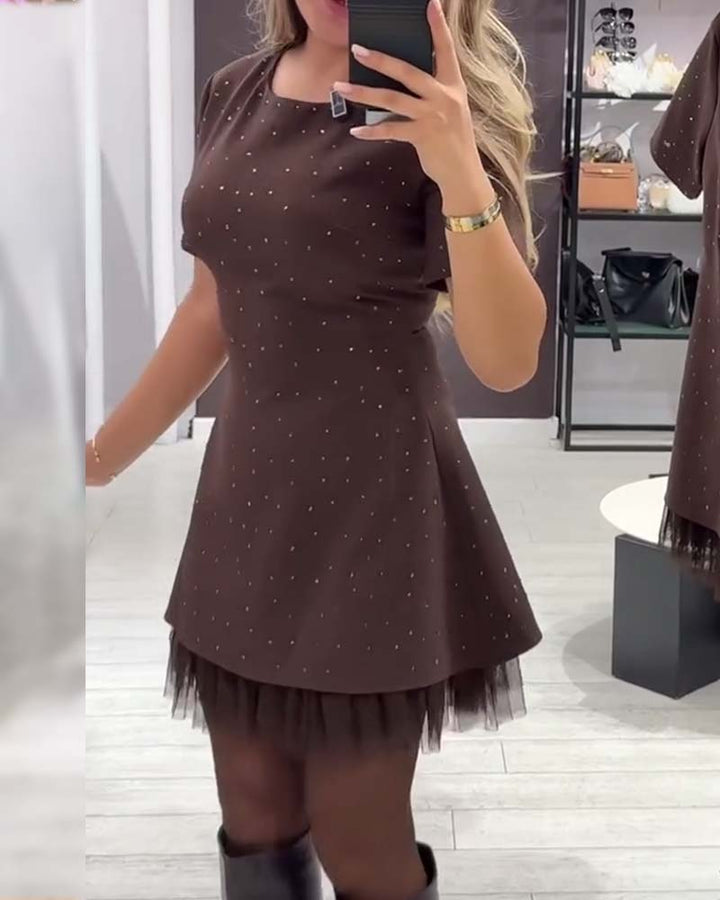 Elegant Dress with Sparkling Mesh Patchwork