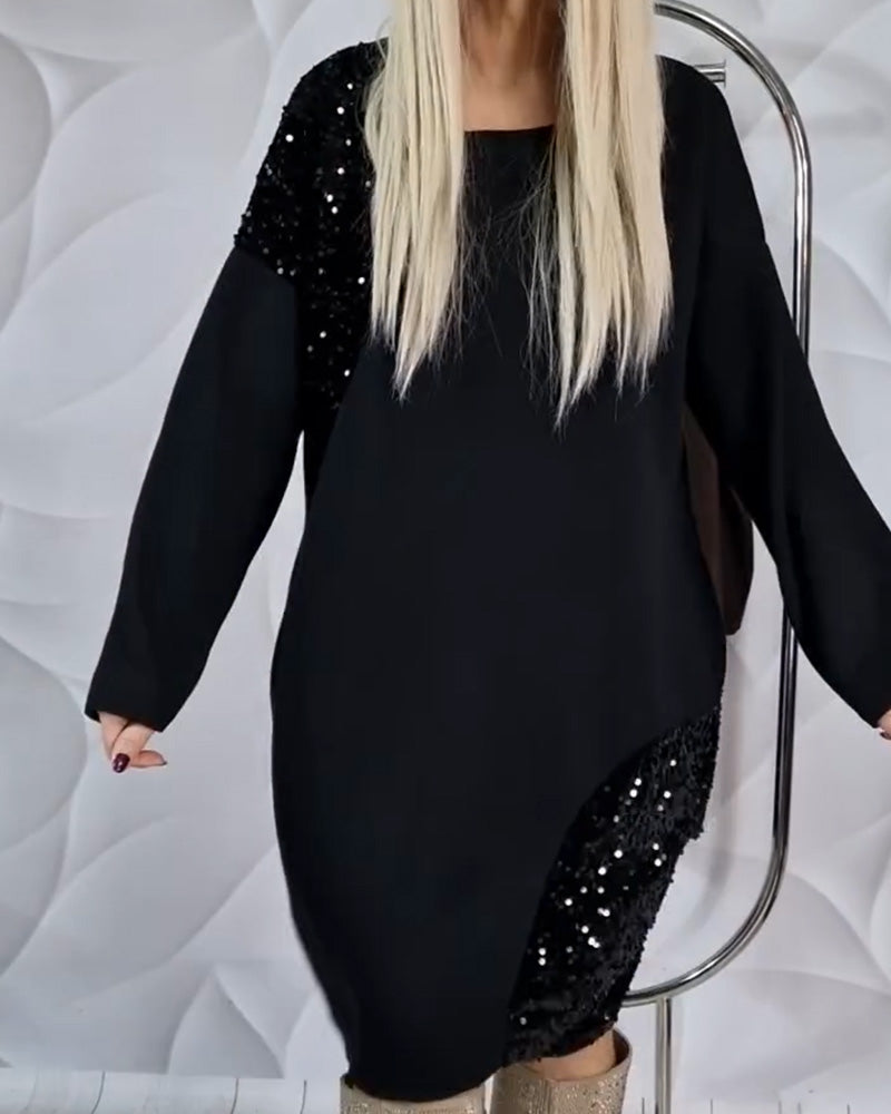 Dress Round Neckline Glitter Patchwork