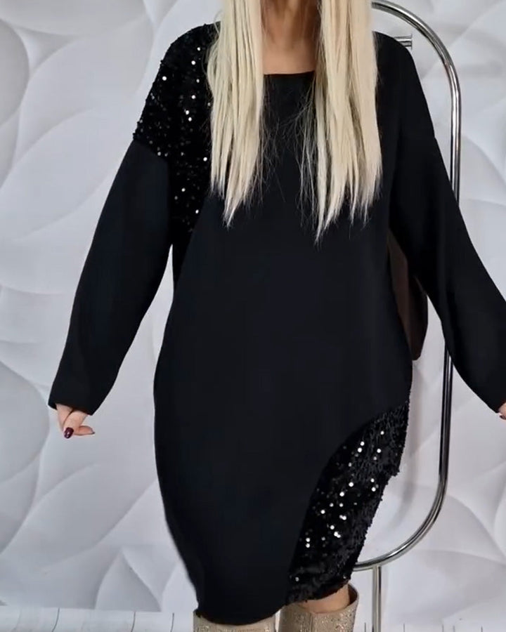 Dress Round Neckline Glitter Patchwork