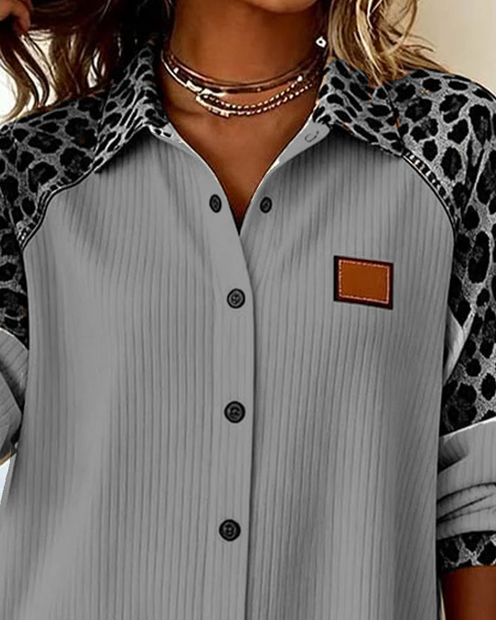 Shirt with Lapel Button Closure Leopard Print