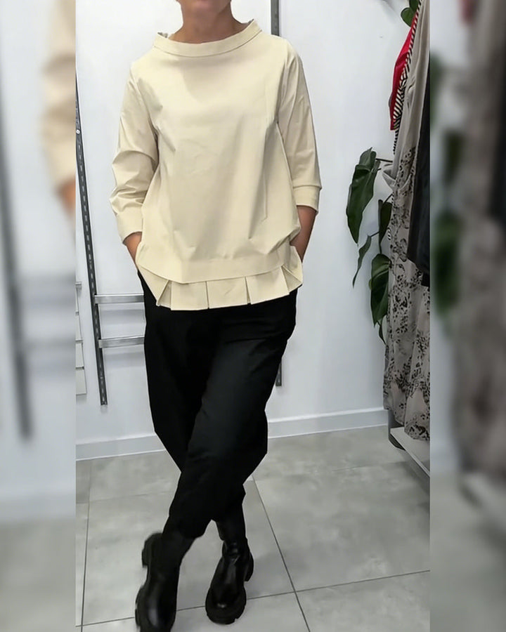 100% Cotton Blouse Wide Collar Solid Color Casual