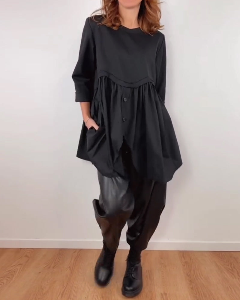 Irregular Pleated A-Line Blouse