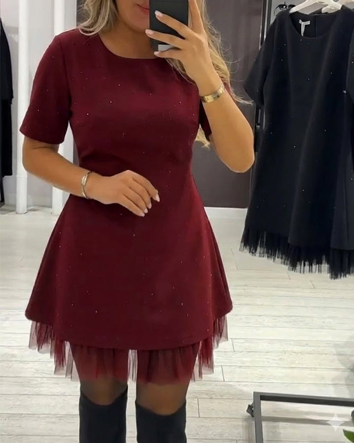 Elegant Dress with Sparkling Mesh Patchwork