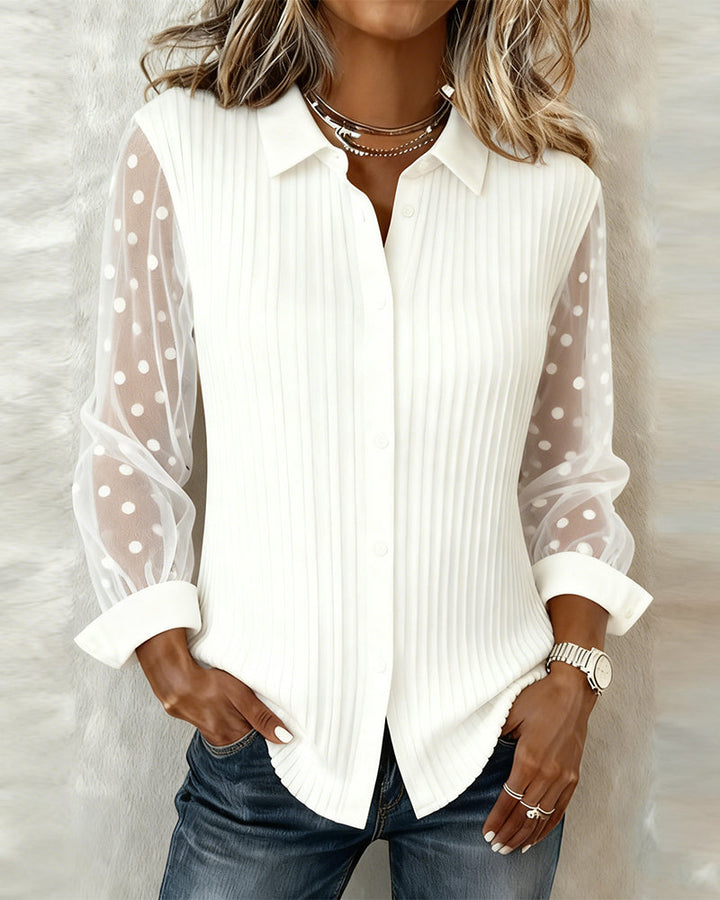 Ribbed Mesh Shirt with Notched Collar