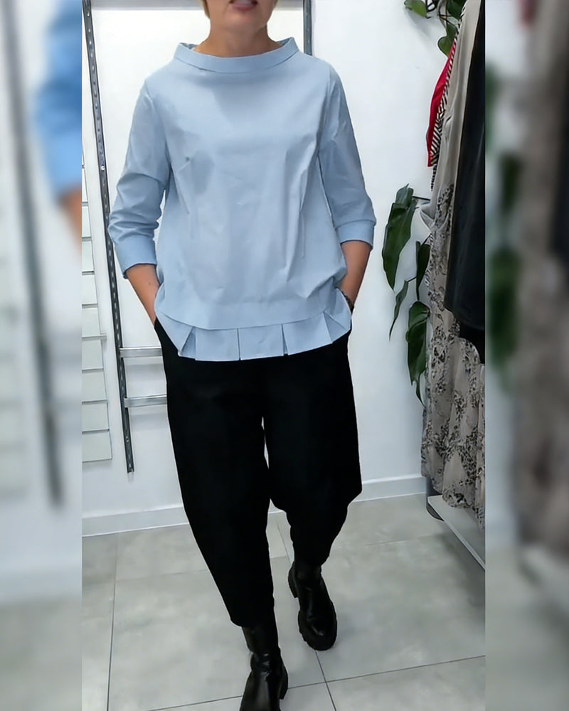 100% Cotton Blouse Wide Collar Solid Color Casual