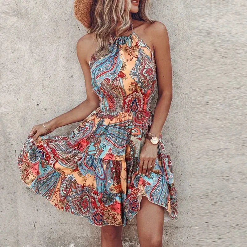 KORA – COLORFUL BOHEMIAN V-NECK MIDI DRESS