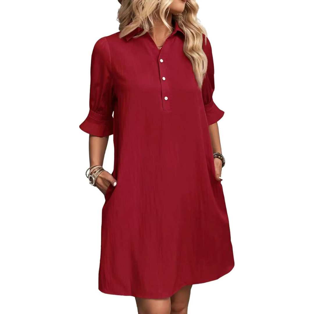 Franchesca - Casual Button Down Shirt Dress