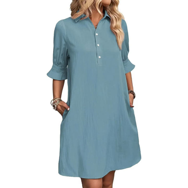 Franchesca - Casual Button Down Shirt Dress