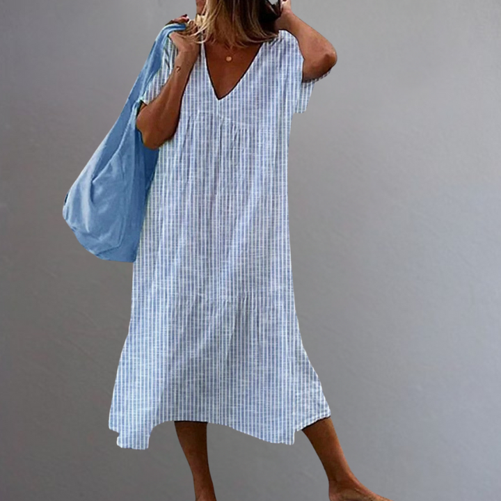 RAELENE – STRIPED MIDI DRESS WITH ELEGANT SILHOUETTE