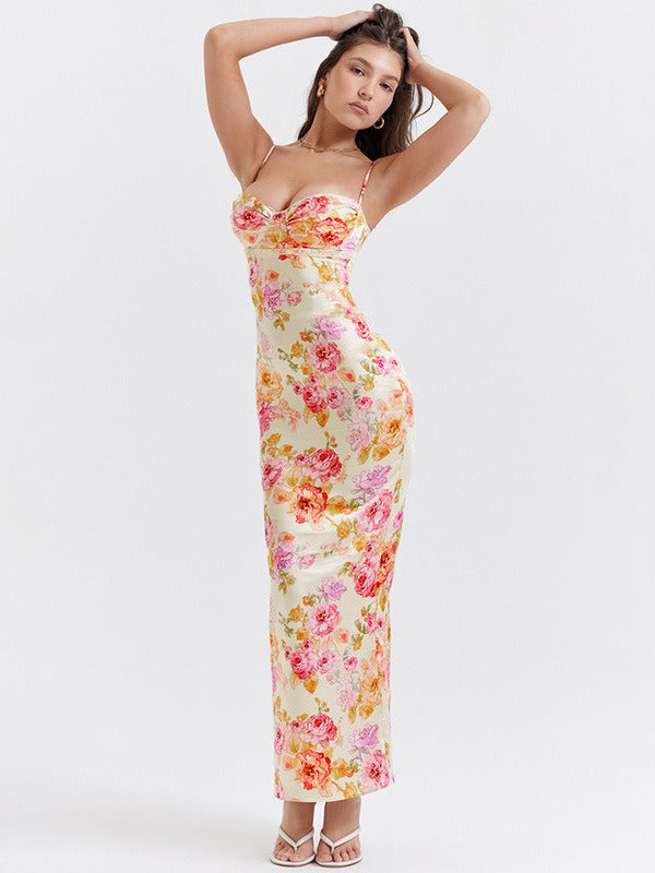 Lucy - Floral Satin Maxi Dress