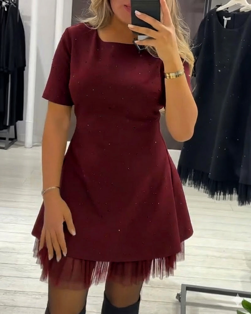 Elegant Dress with Sparkling Mesh Patchwork